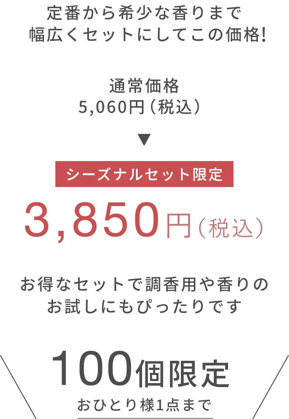 シーズナルセット限定 お得なセットで調香用や香りのお試しにもぴったりです