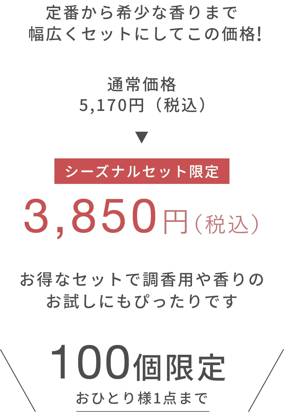 シーズナルセット限定 お得なセットで調香用や香りのお試しにもぴったりです